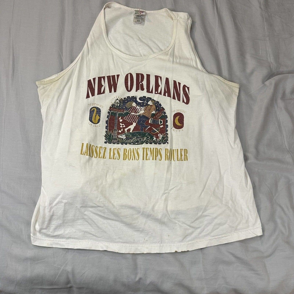 Vintage New Orleans Tank Top Fruit Of the Loom Size XL White